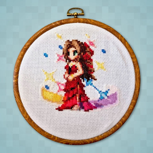 Final Fantasy 7 Aerith Red Dress Digital Cross Stitch Pattern PDF - SultaniStitches - 1
